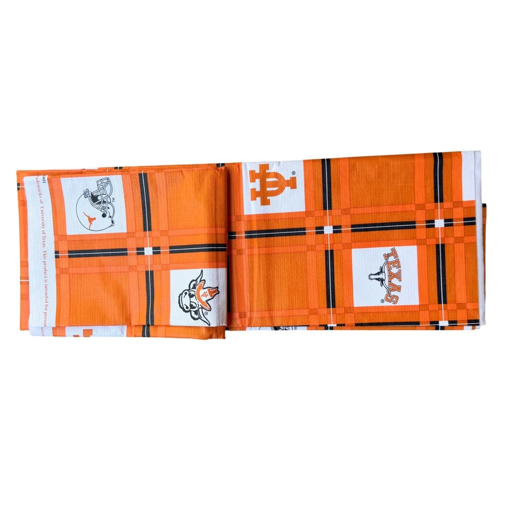 Vtg University of Texas Longhorns Fabric Sykel Burnt Orange Plaid Cotton 1 Yard